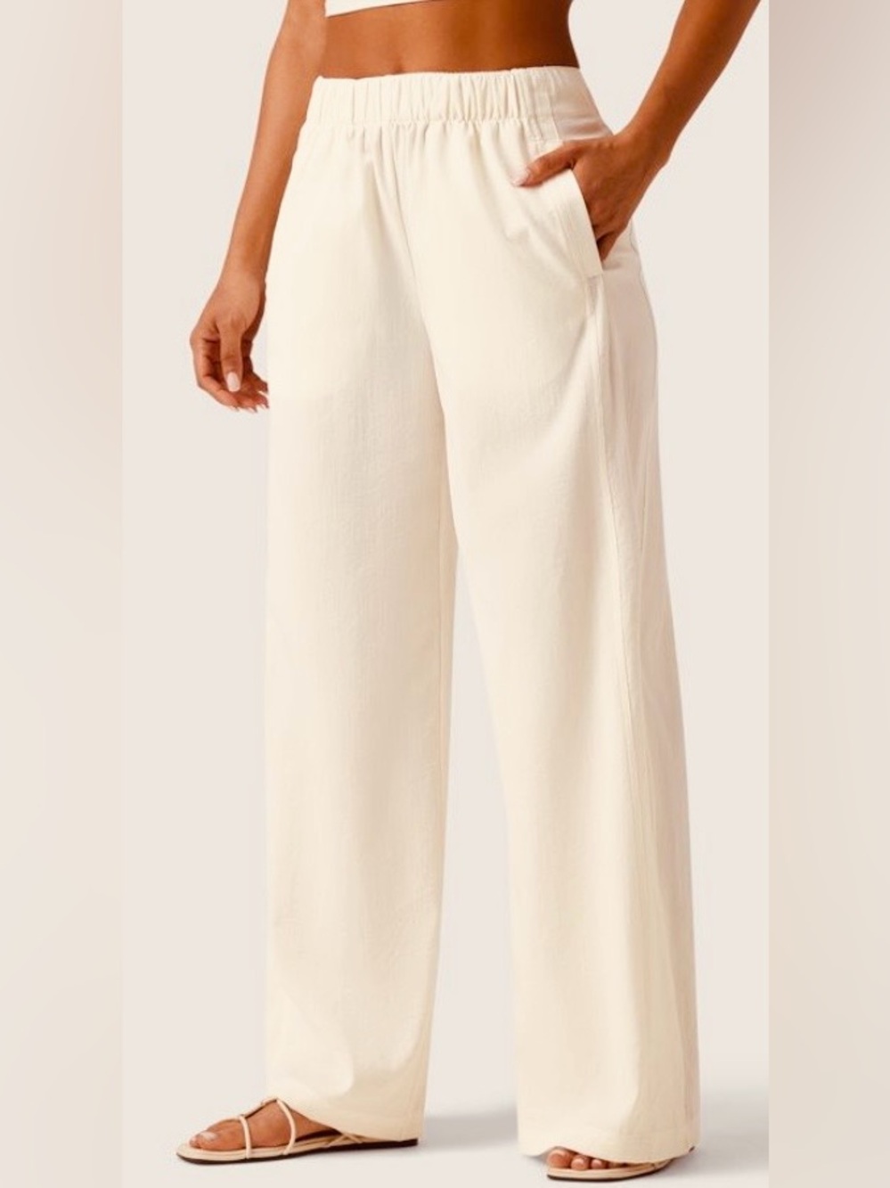 MEDIUM. HALARA MIDRISE LINEN WIDE LEG CASUAL PANTS - Picture 2 of 9